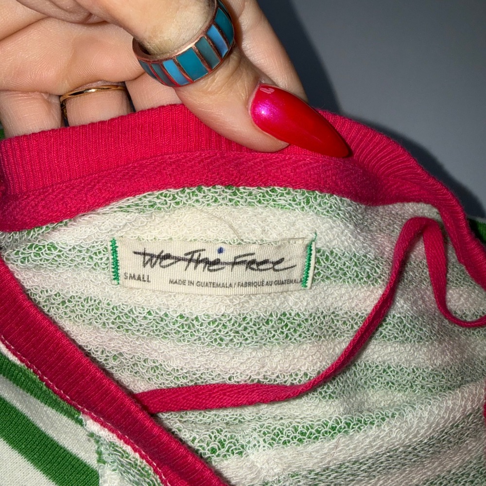 We The Free Sweatshirt Small Green White Pink Striped Oversized Crewneck - Picture 4 of 12
